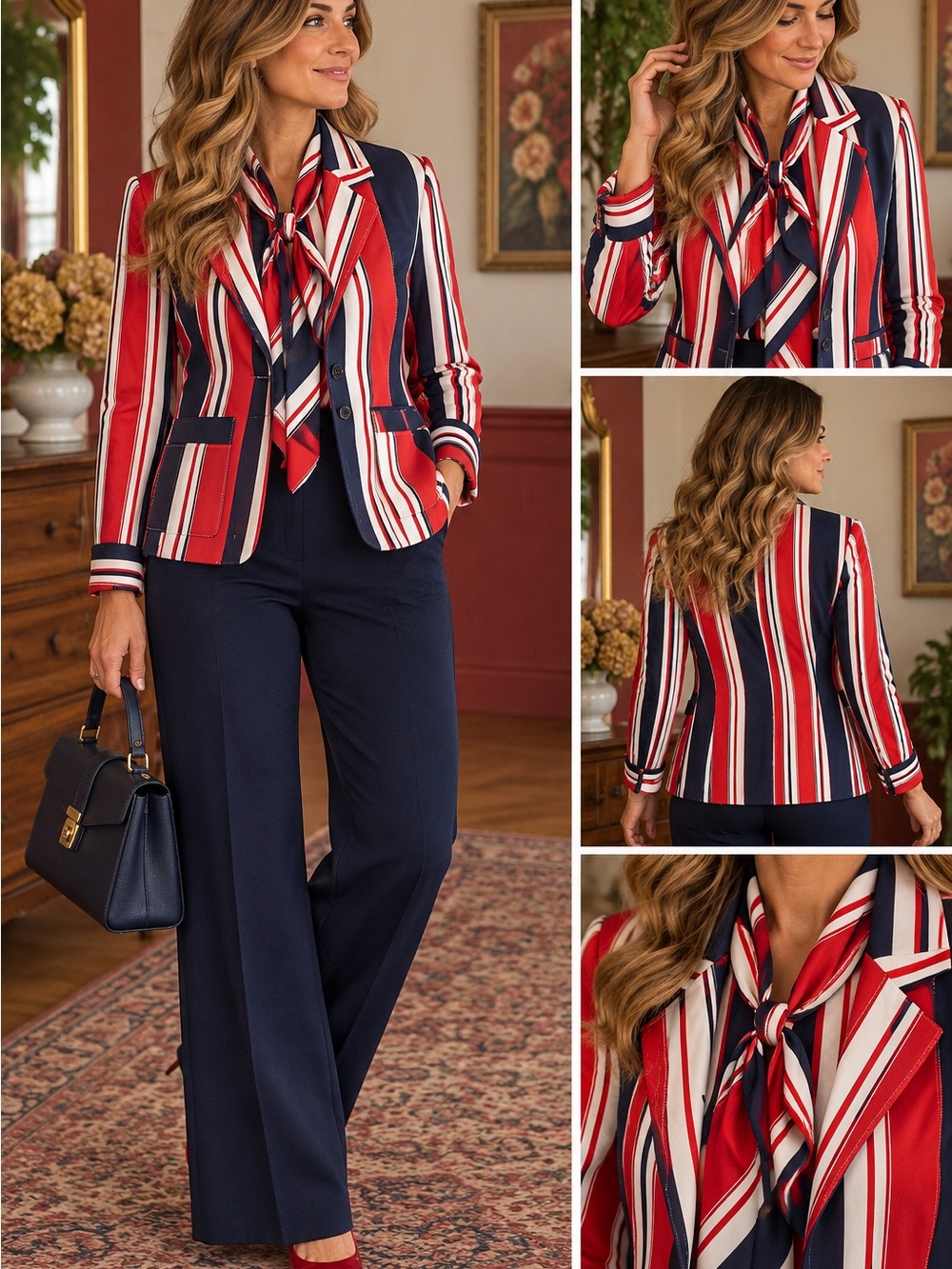 Vintage Donovan-Galvani of Dallas 2-Piece Blazer & Scarf Neck Blouse Set 12